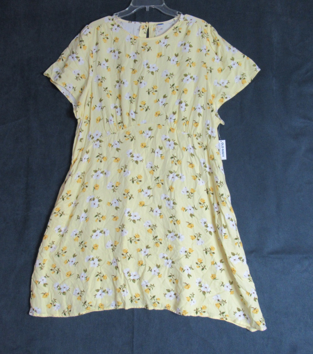Old Navy Dress Womens XXL Yellow Floral Short Sleeve Cottagecore Country NWT